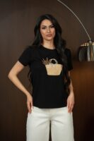 Черна тениска с апликация „Кошница“