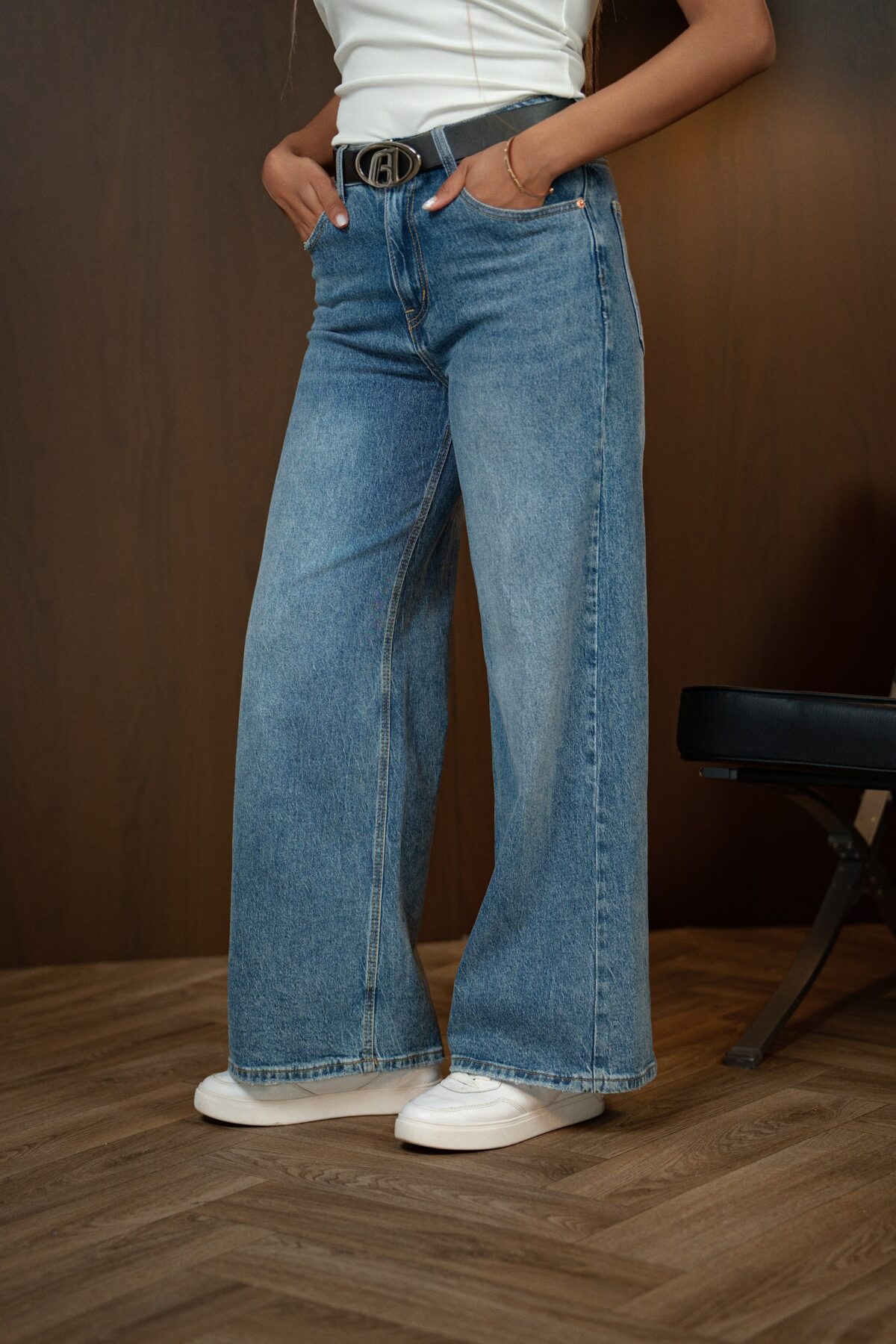 Светлосини Wide Leg дънки с висока талия