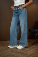 Светлосини Wide Leg дънки с висока талия