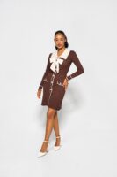 Кафява рокля от фино плетиво с панделка „Choco Belle“