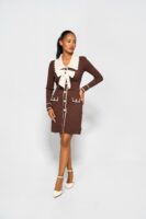 Кафява рокля от фино плетиво с панделка „Choco Belle“
