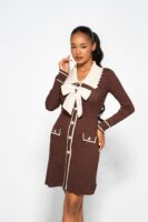 Кафява рокля от фино плетиво с панделка „Choco Belle“