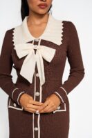 Кафява рокля от фино плетиво с панделка „Choco Belle“