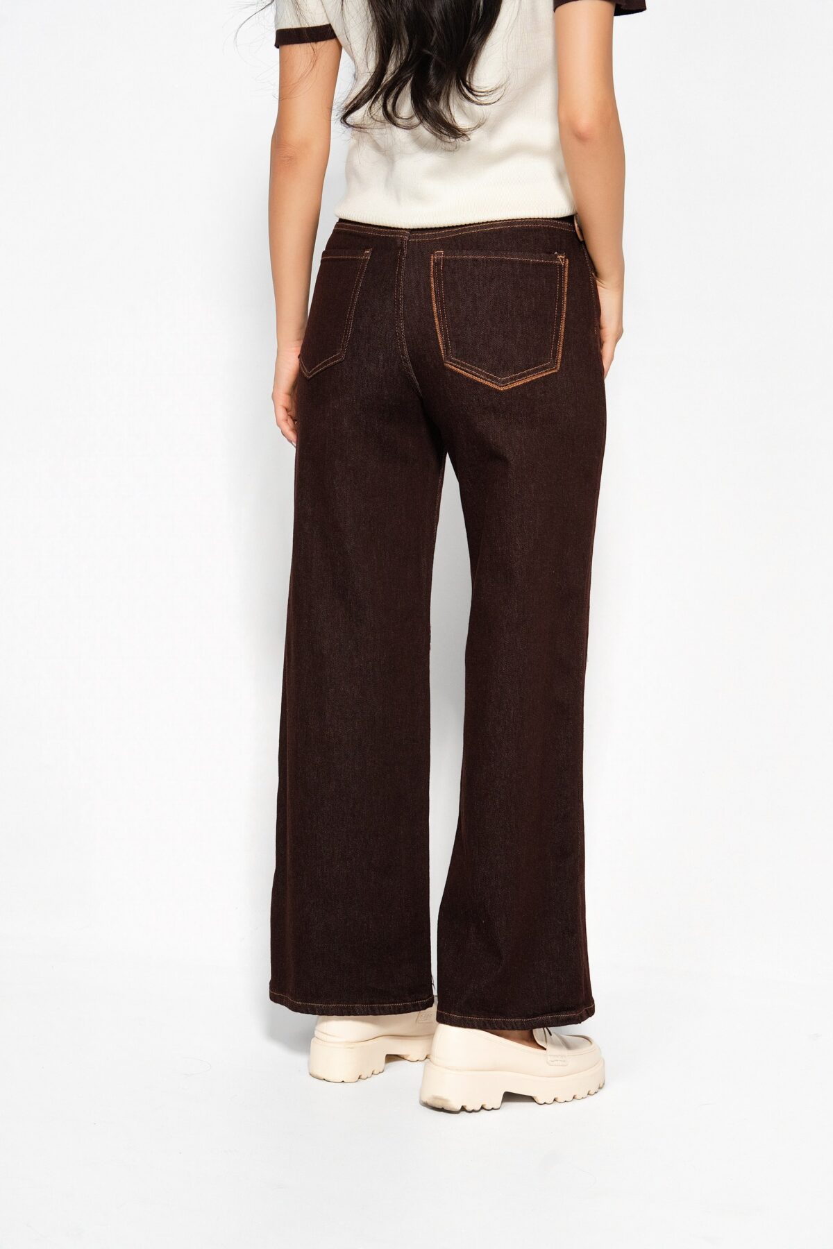 Кафяви дънки Wide Leg с декоративни джобове
