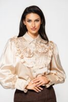 Кафява пола от велур с катарами